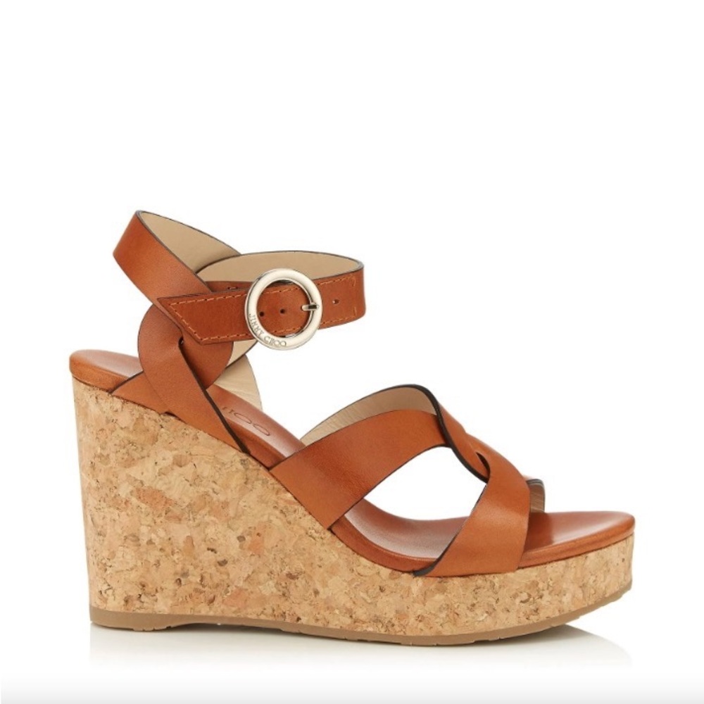 Jimmy Choo Aleili 100 Leather Wedge Sandals - Brown, Size EU 39